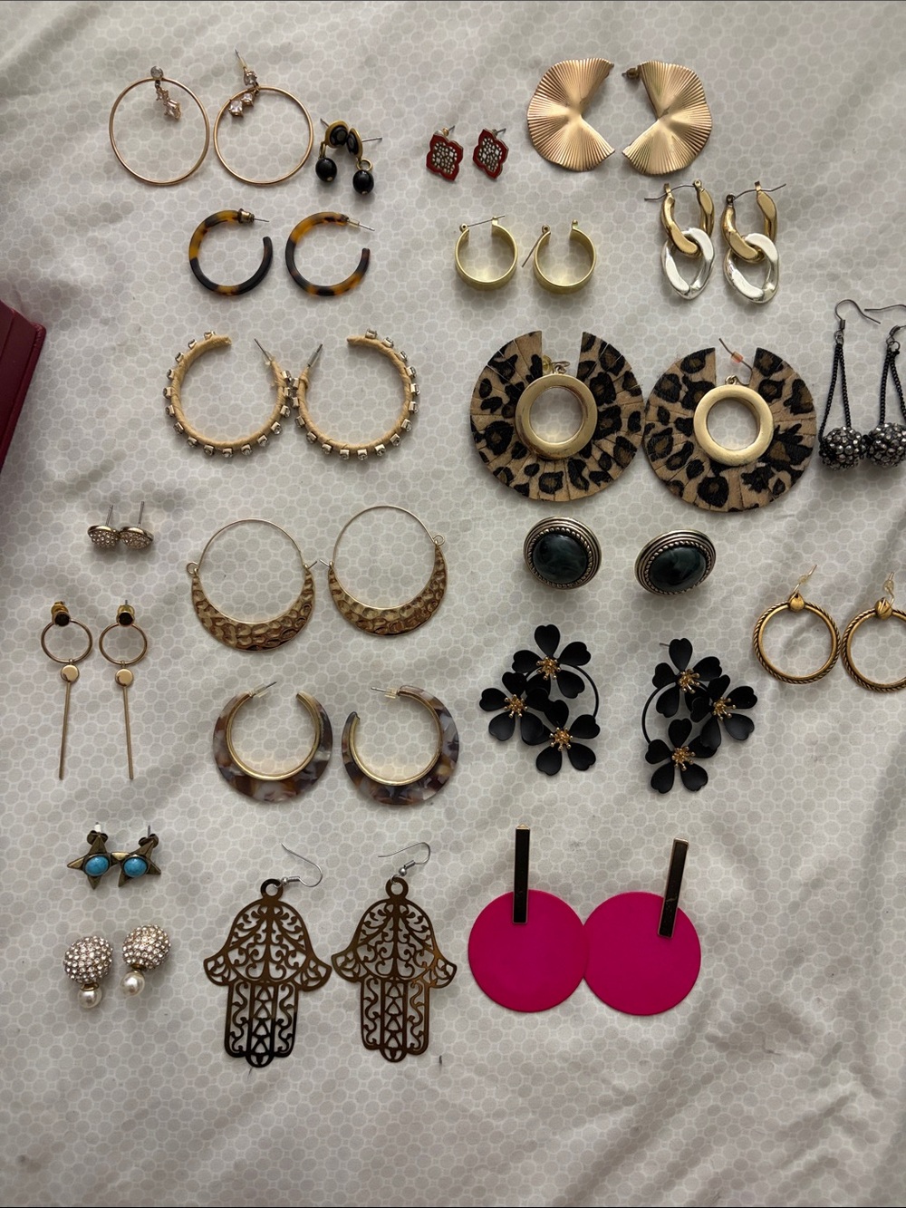 Assorted Women’s Hoop and Statement Earrings - Gold, Black, Leopard, Pink‎